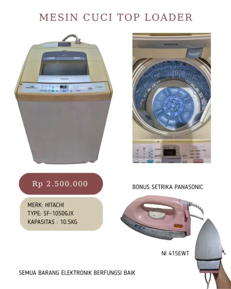 MESIN CUCI HITACHI 10.5 Kg