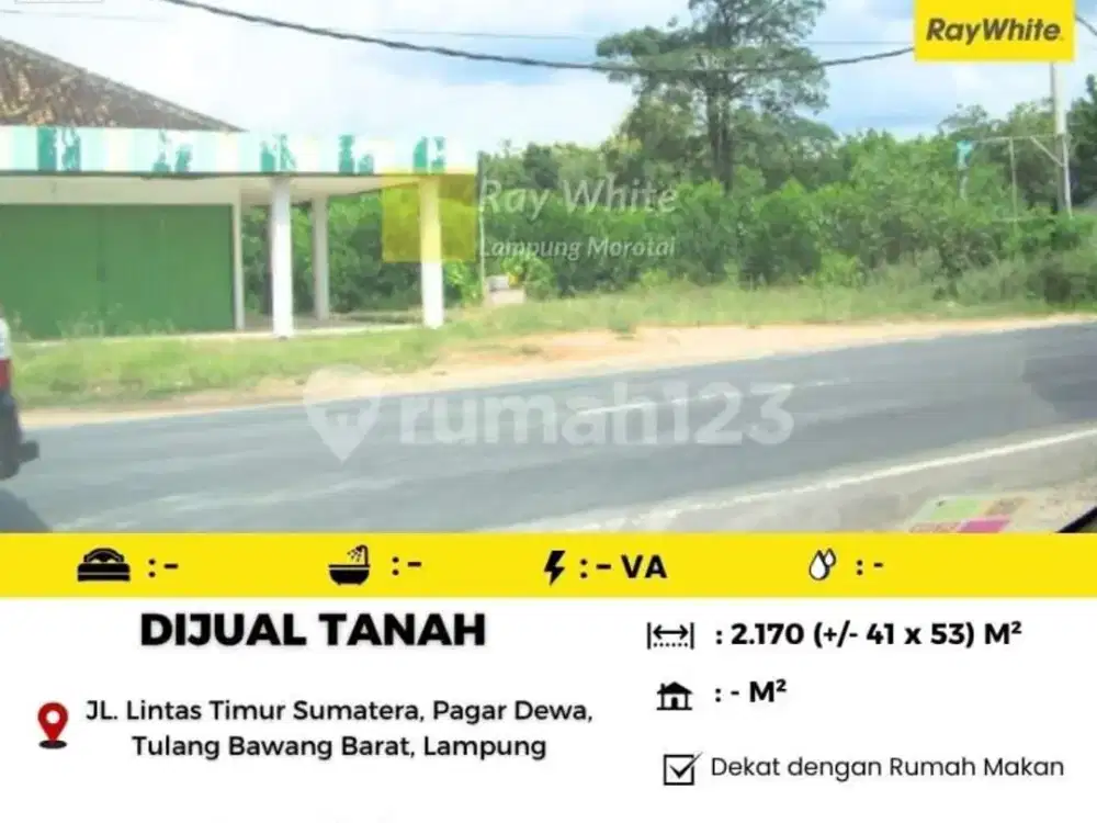 Dijual Tanah yang Berlokasi di Jl. Lintas Timur Sumatera, Pagar Dewa, Tulang Bawang Barat, Lampung