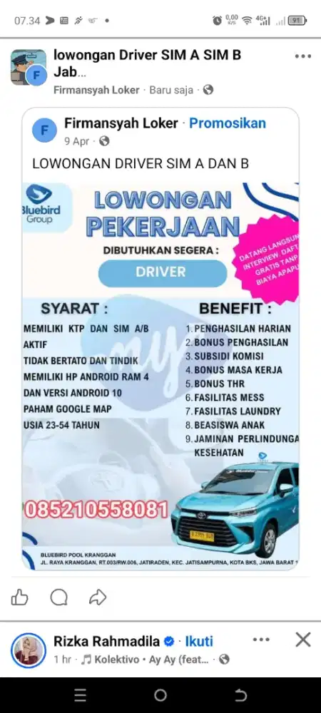 Lowongan Driver Bluebird
