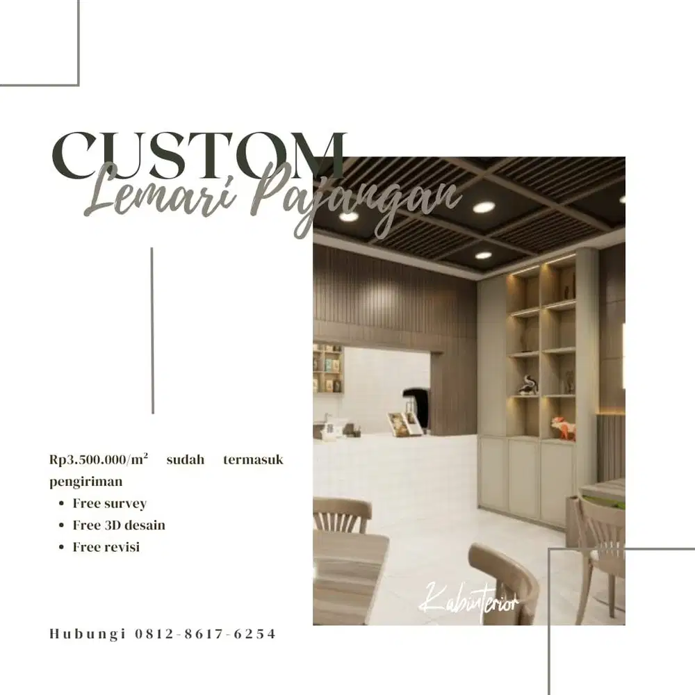 Custom Lemari Pajangan dengan LED Strip Minimalist HPL Luar-Dalam