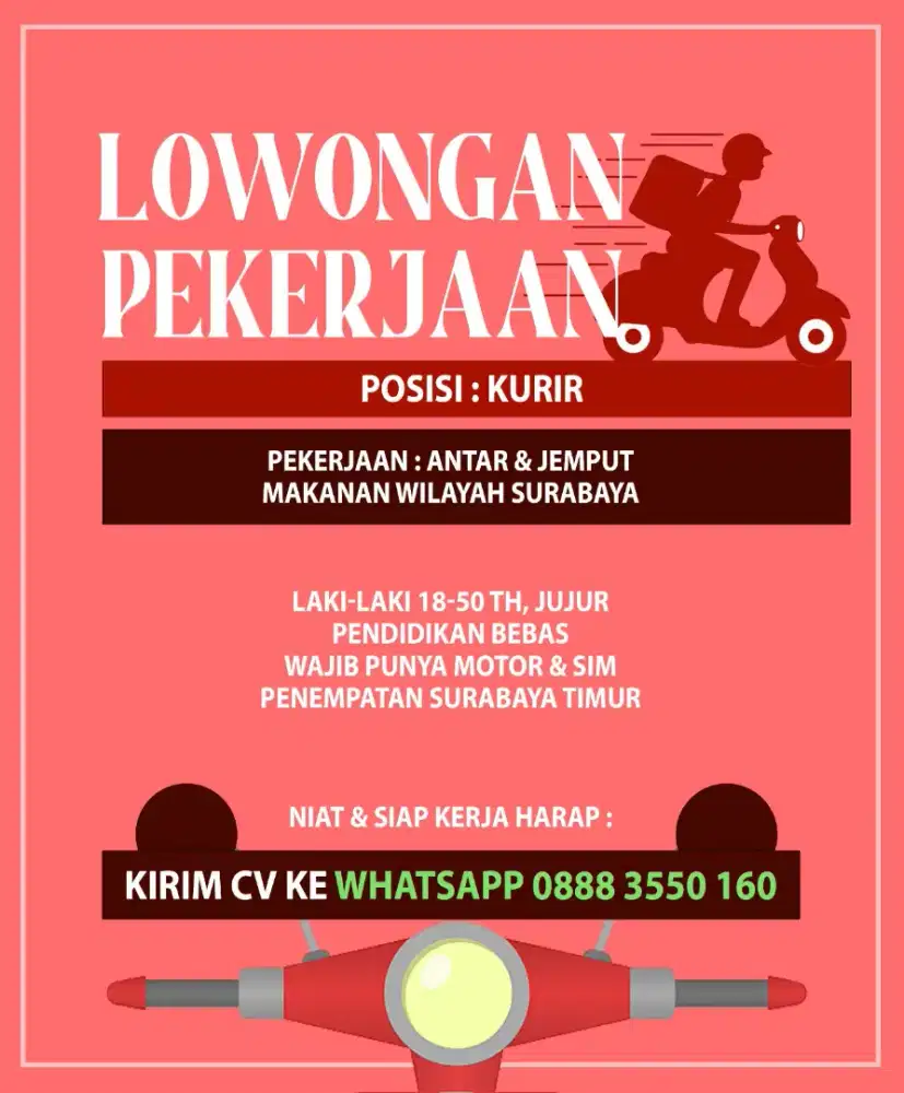 LOWONGAN KURIR MOTOR (antar jemput kue)