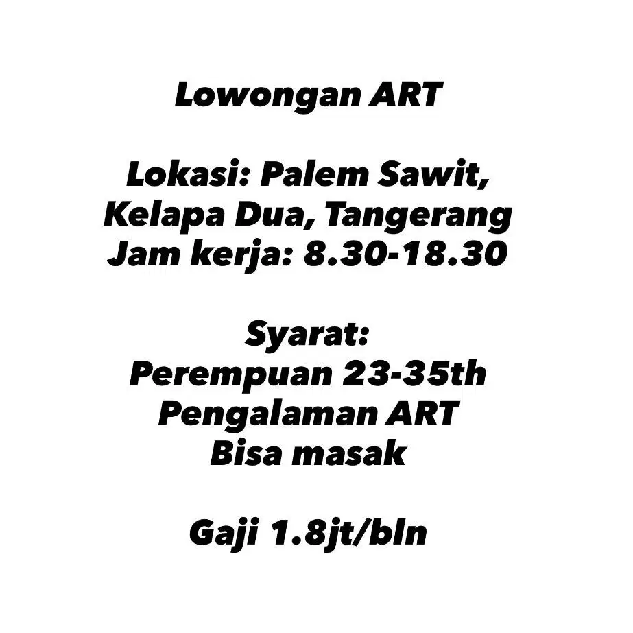 Lowongan ART Rumah Tangga