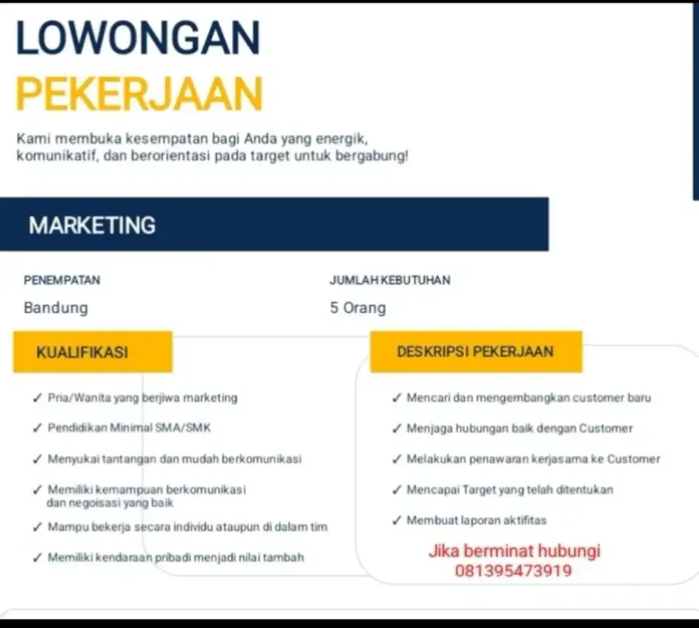 Lowongan pekerjaan Marketing
