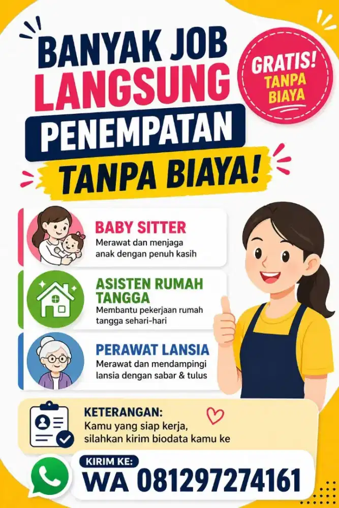 Banyak lowongan lsg krj : Baby Sitter ART & Perawat Lansia Terpercaya