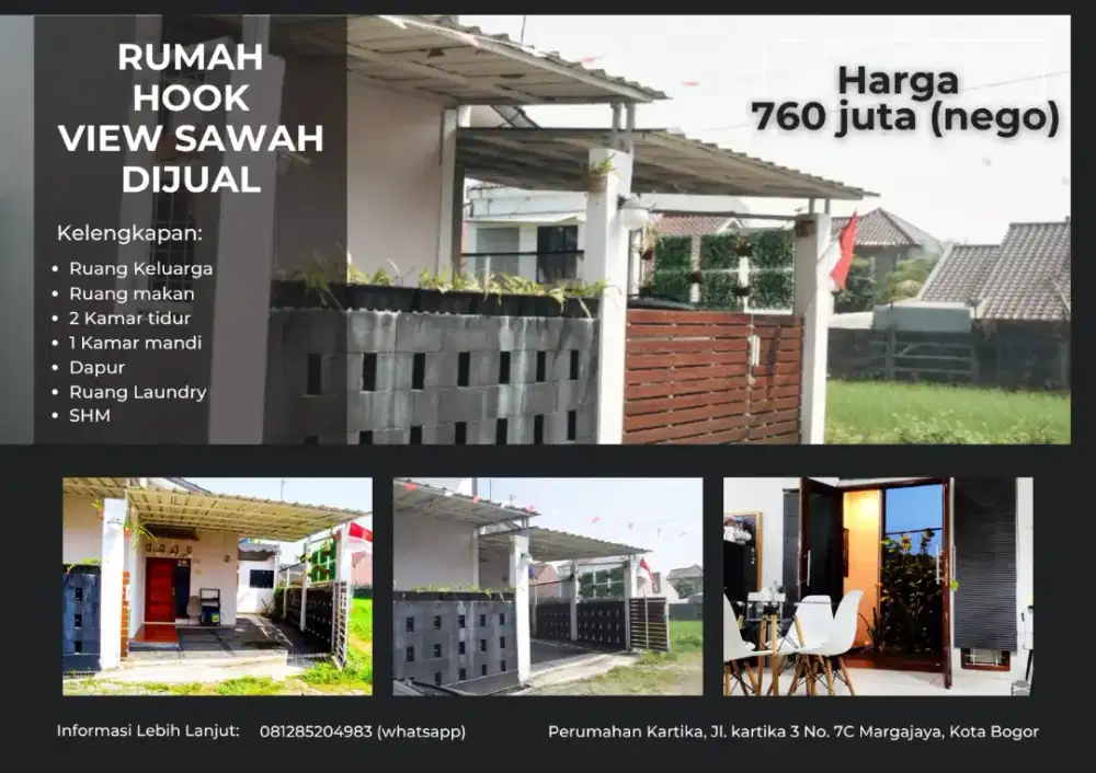DIJUAL RUMAH HOOK VIEW SAWAH - MARGAJAYA, KOTA BOGOR