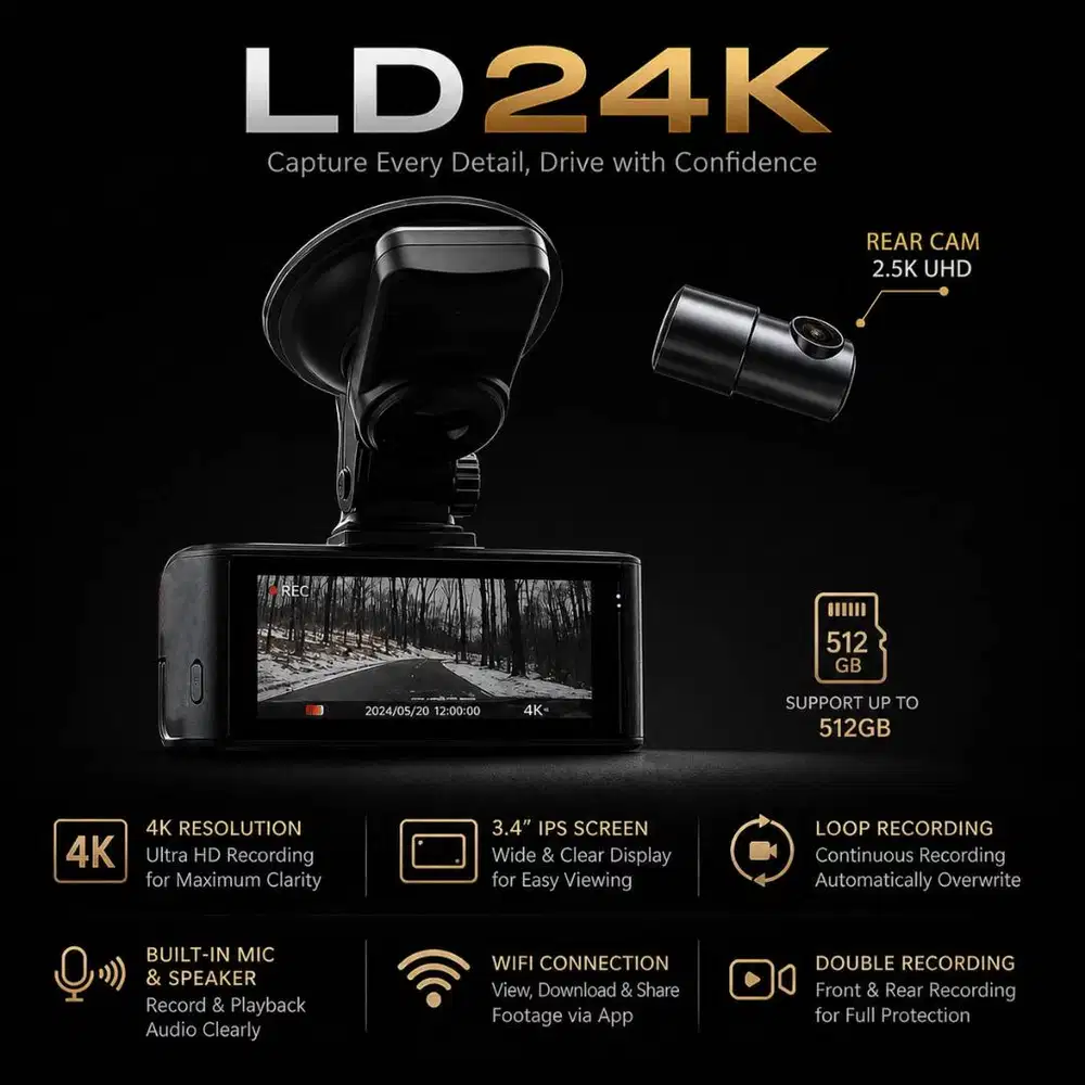 Dashcam 4k uhd resolusi, LD24K LD34K