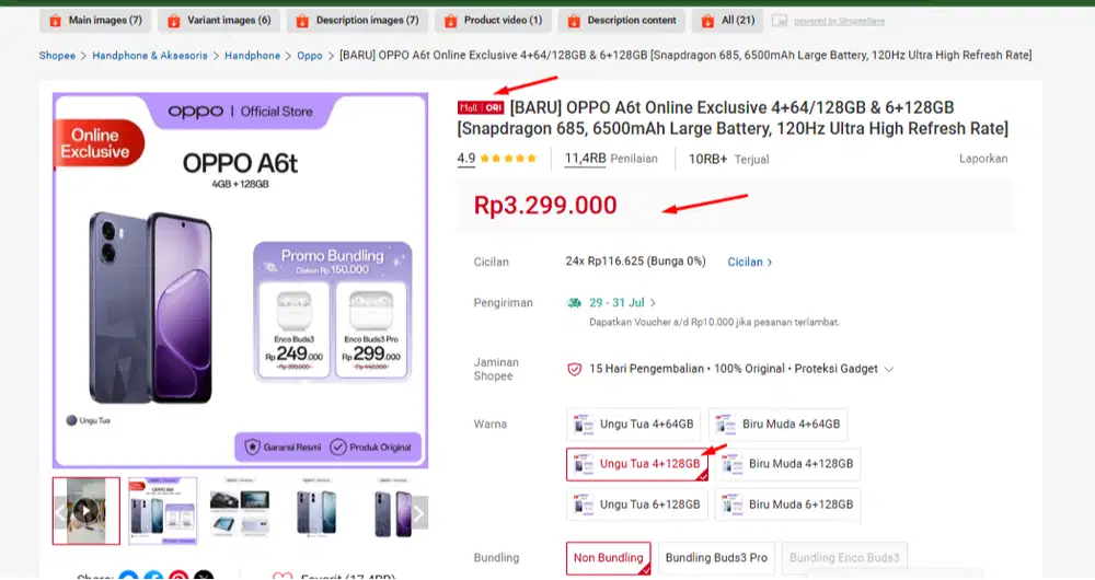 Jual HP Oppo A6t Baru Masih Segel HP dapat hadiah kantor