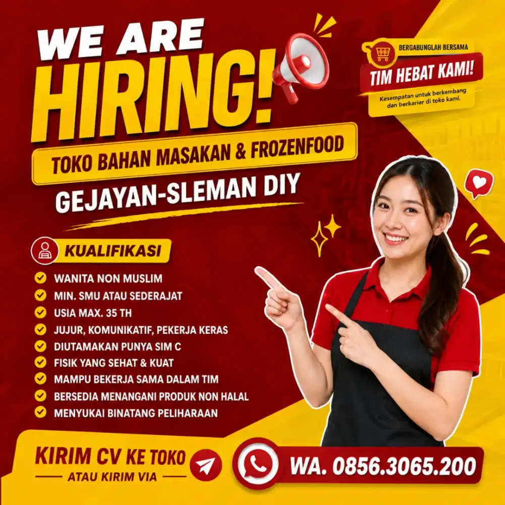 Dibutuhkan segera pegawai toko area gejayan
