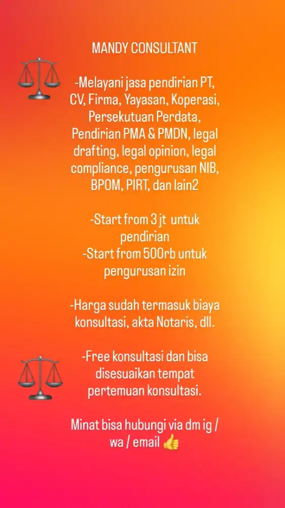 Pendirian pt, cv, yayasan, pengurusan izin bpom, dan lain2