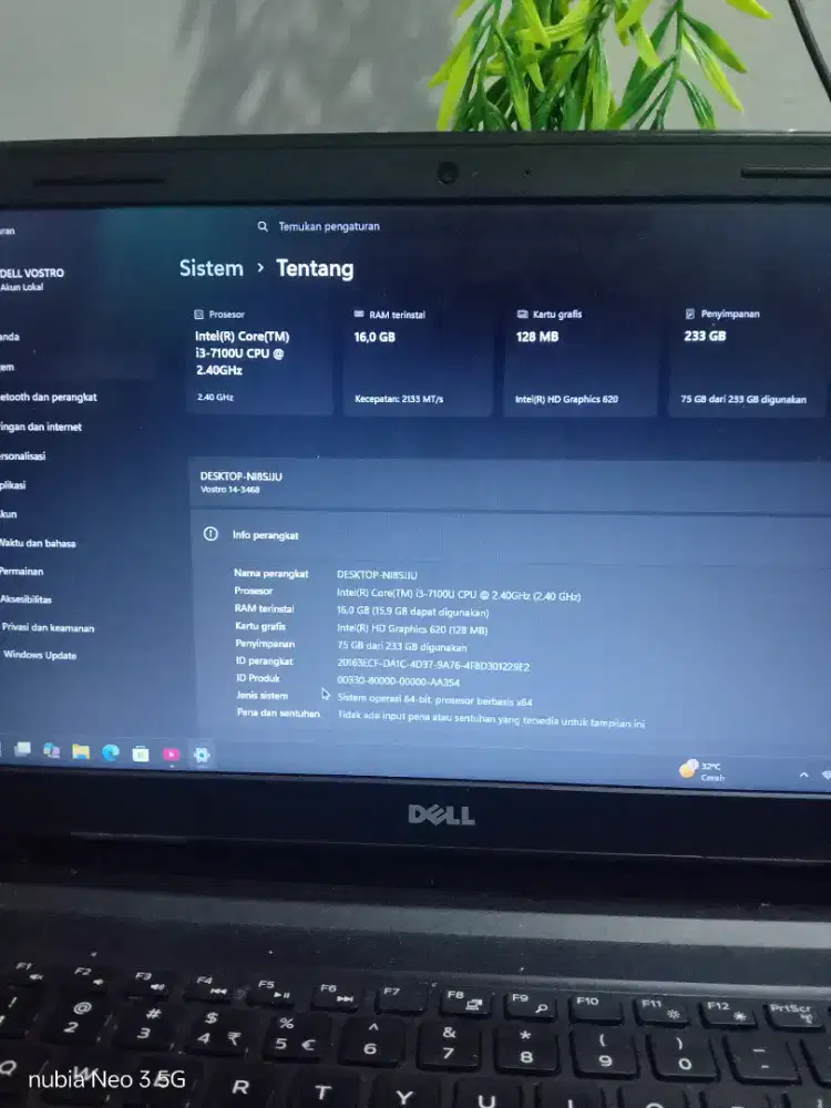 laptop dell vostro 14-3468 ram 16gb core i3 gen7 murah