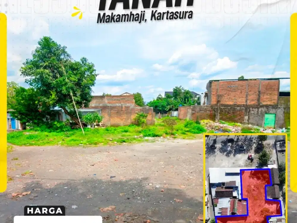 Tanah Pekarangan Strategis LT 919m² Muka Lebar 19m Hadap Selatan–Utara–Barat Siap Bangun Dekat Kampus UMS & Underpass Makamhaji Kartasura Sukoharjo