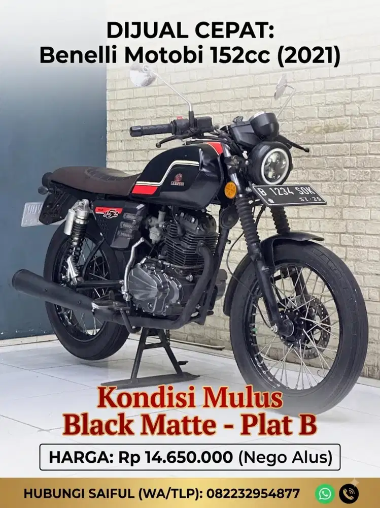 Perfect Condition!!Beneli Motobi 152cc 2021 Plat B Black Mulus-Mustika