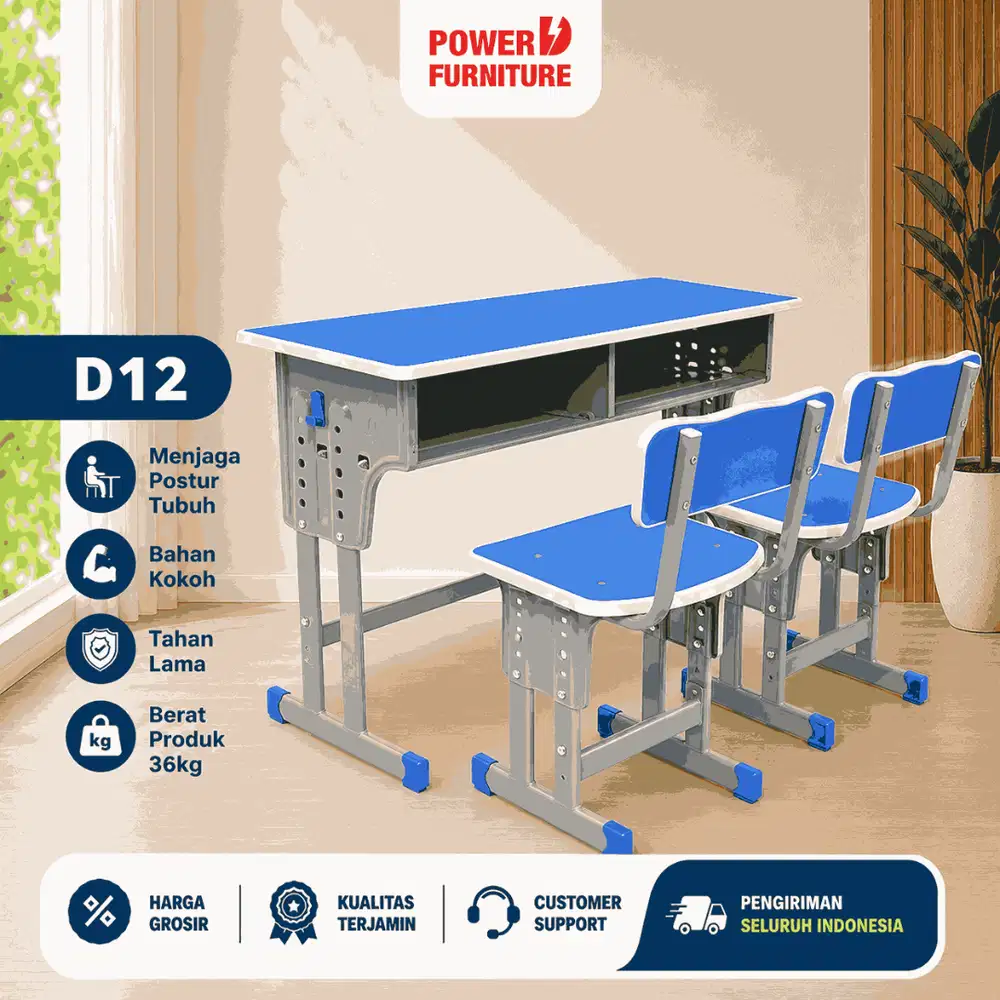 D12 - Set Meja Kursi Sekolah | Meja Kelas Ganda | Meja Kursi Sekolah