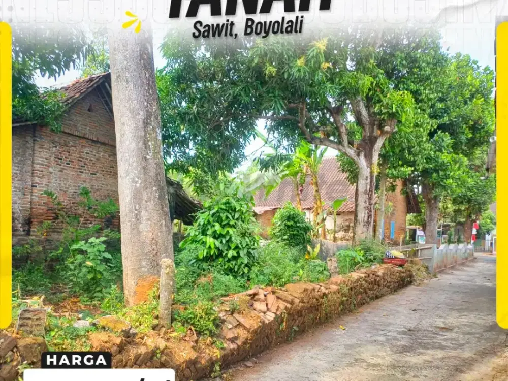 Tanah Pekarangan Murah LT 313m² Muka Lebar 13m Hadap Barat SHM Harga 900 Ribu/m² di Bendosari Sawit Boyolali