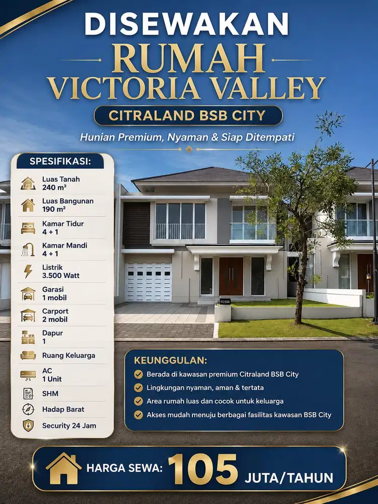 DIJUAL VICTORIA VALLEY VIEW 2LT/240m BSB CITY LOK STRATEGIS NYAMAN