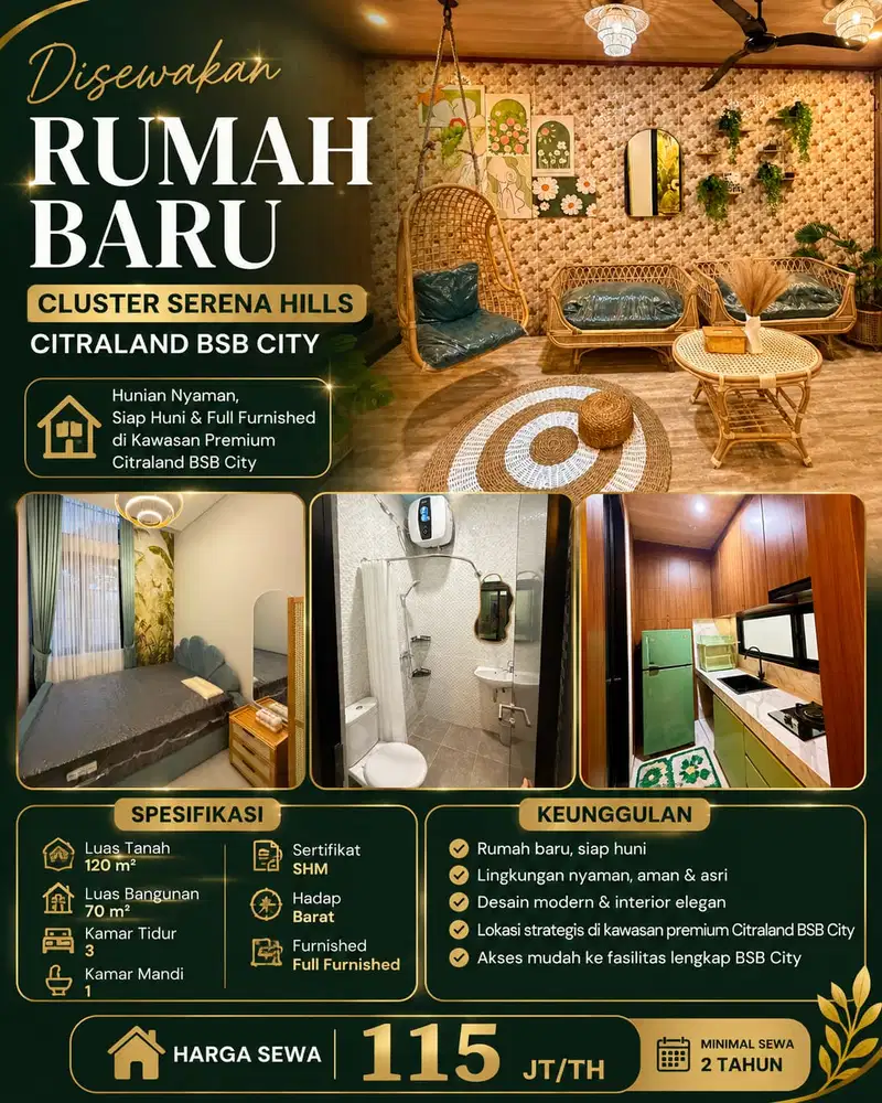 DISEWAKN SERENA HILS BSB VIEW 2LT/120m MEWAH DIBAWAH HARGA PASAR CEPAT