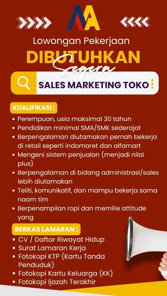 DIBUTUHKAN MARKETING DAN CHECKER