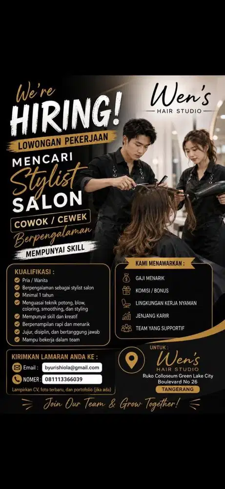 Lowongan untuk stylist salon