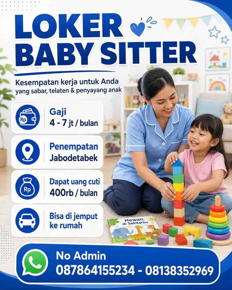 Lowongan kerja baby sitter, Nanny, ART, Cargiver Penempatan Jakarta