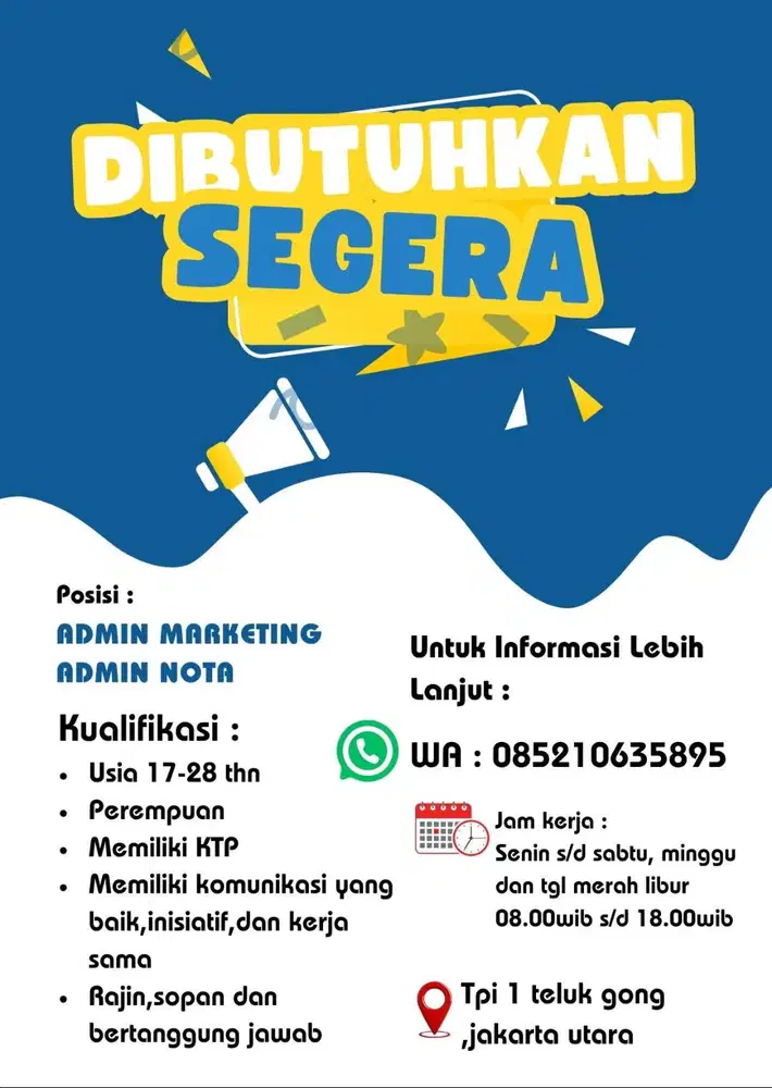 Lowongan kerja Admin marketing & Admin Invoice