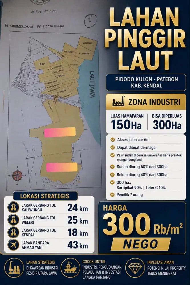 DIJUAL TANAH PALEBON KENDAL LUAS UNTUNG MURAH CEPAT SEGERA