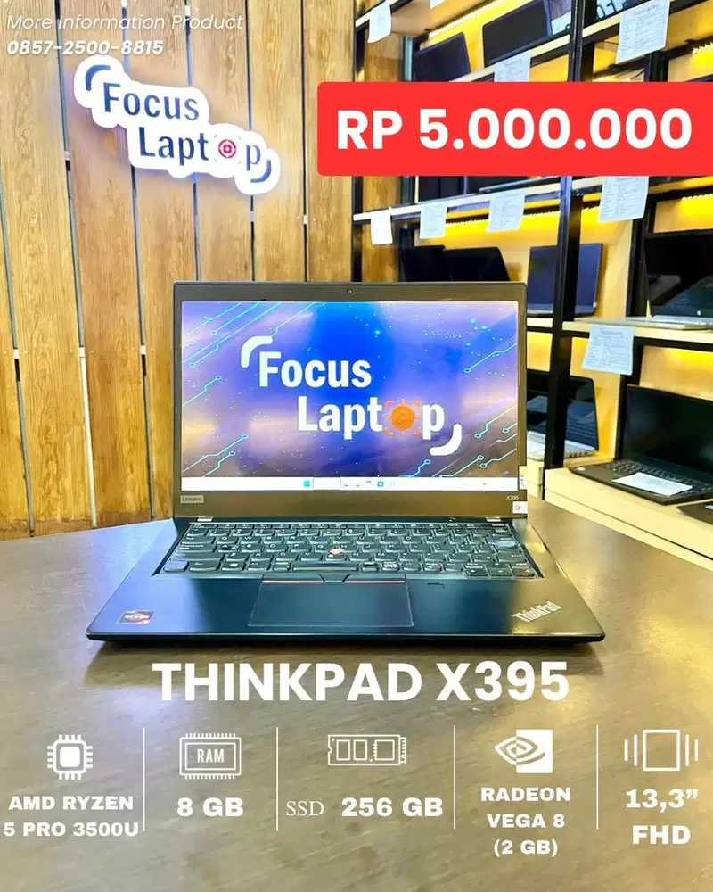 THINKPAD X395. AMD RYZEN 5 PRO 3500U. RAM 8 GB. SSD 256 GB. VGA  (2 GB