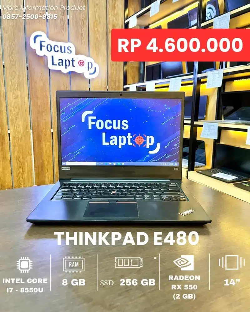 THINKPAD E480. INTEL CORE I7-8550U. RAM 8 GB. SSD 256 GB. RX 550 (2 GB