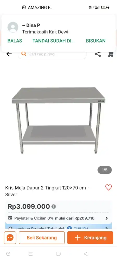 Jual meja kerja dapur ( meja stainles steel)
