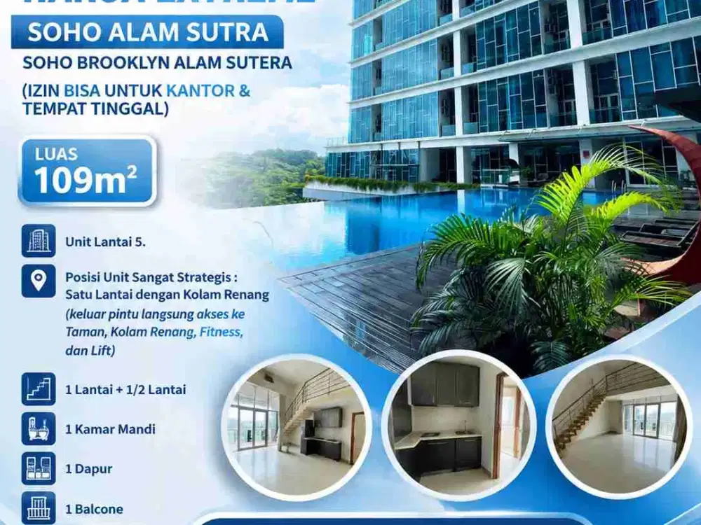01-
DIJUAL CEPAT HARGA EXTREME SOHO ALAM SUTRA SOHO BROOKLYN ALAM SUTERA (IZIN BISA UNTUK KANTOR & TEMPAT TINGGAL).