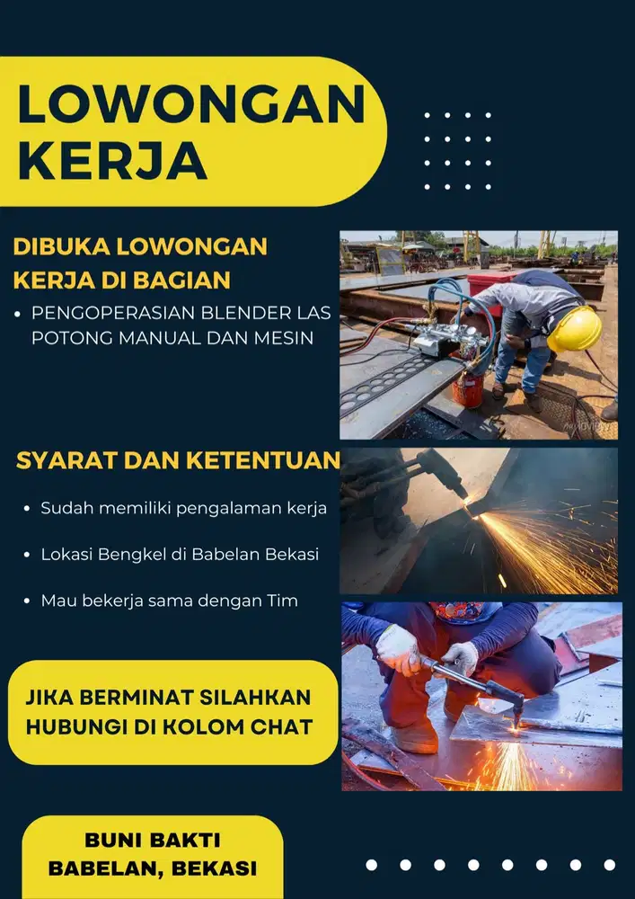 Lowongan Kerja Operator Las potong manual dan mesin