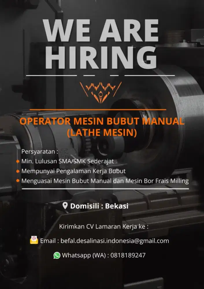 OPERATOR MESIN BUBUT ,BOR FRAIS MILLING