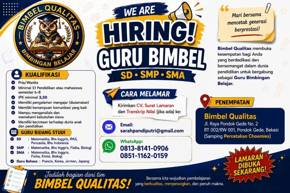 Dibutuhkan guru bimbel segera