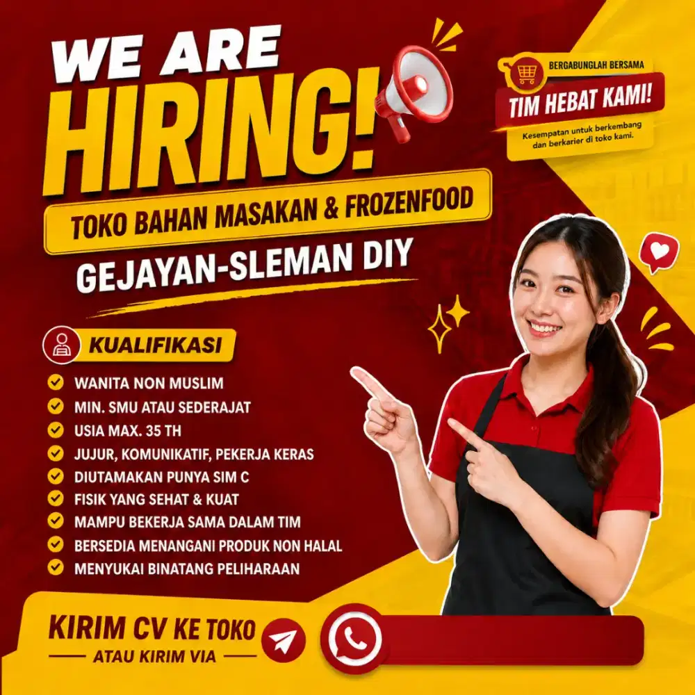 Dibutuhkan segera pegawai toko area gejayan