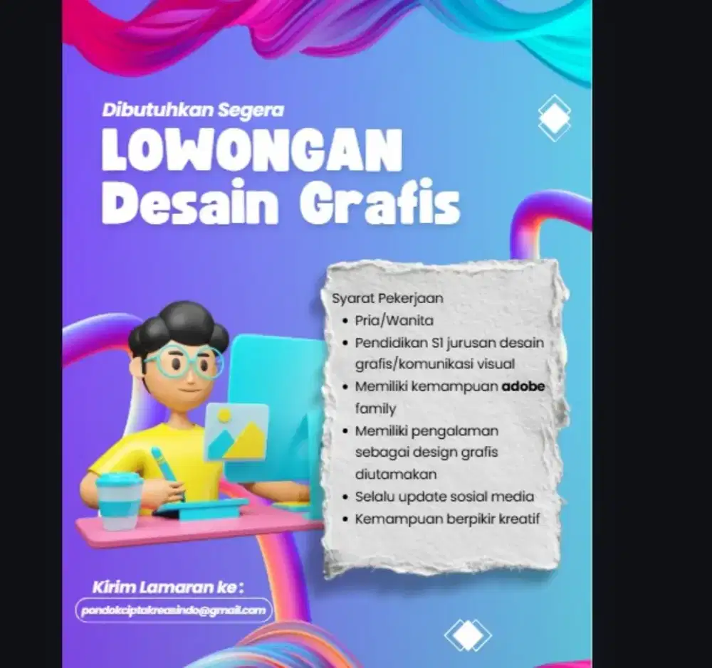 Dibutuhkan segera karyawan desain grafis
