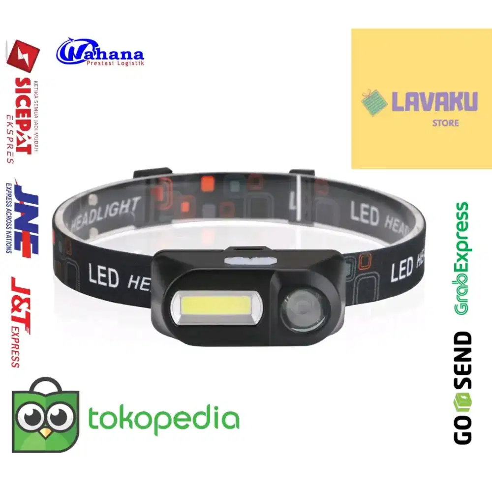 TaffLED Headlamp Flashlight Headlight LED 3 Modes COB - Black