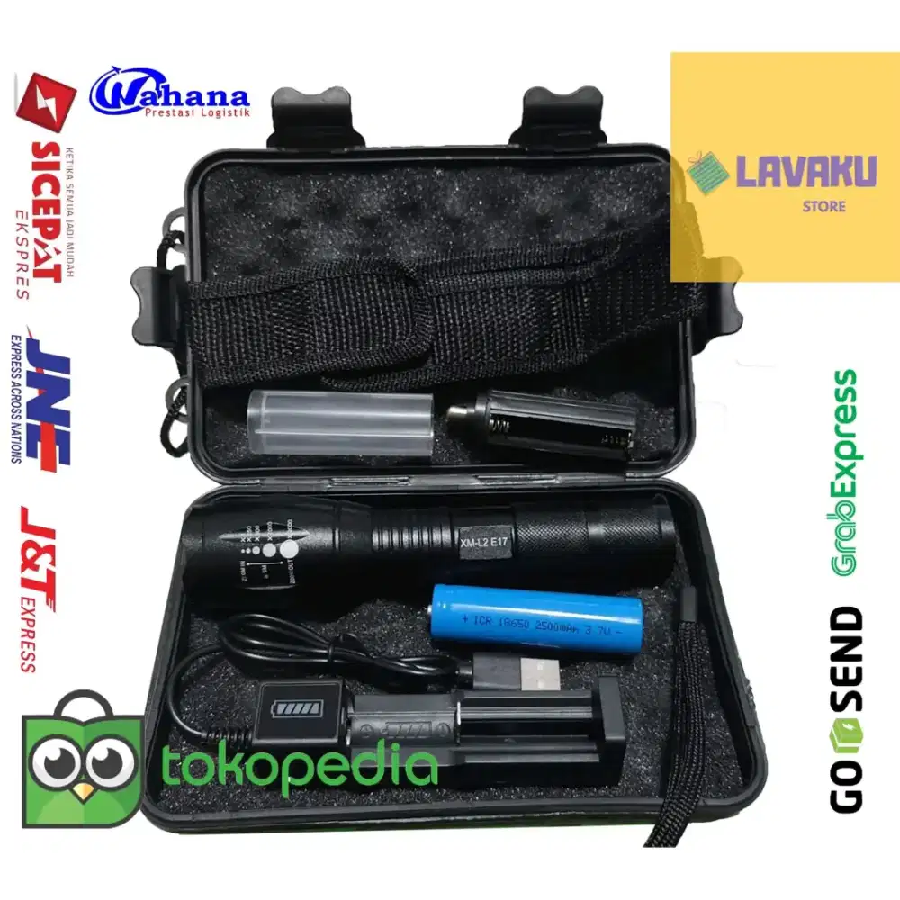 Paket Senter Tactical Flashlight Cree XM-L2 8000 Lumens TaffLED