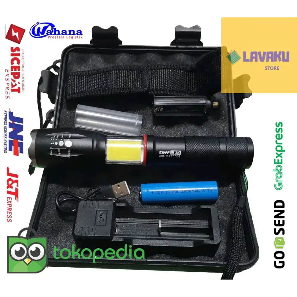 Paket KOMPLIT Senter LED Torch Cree XM-L T6 8000 Lumens