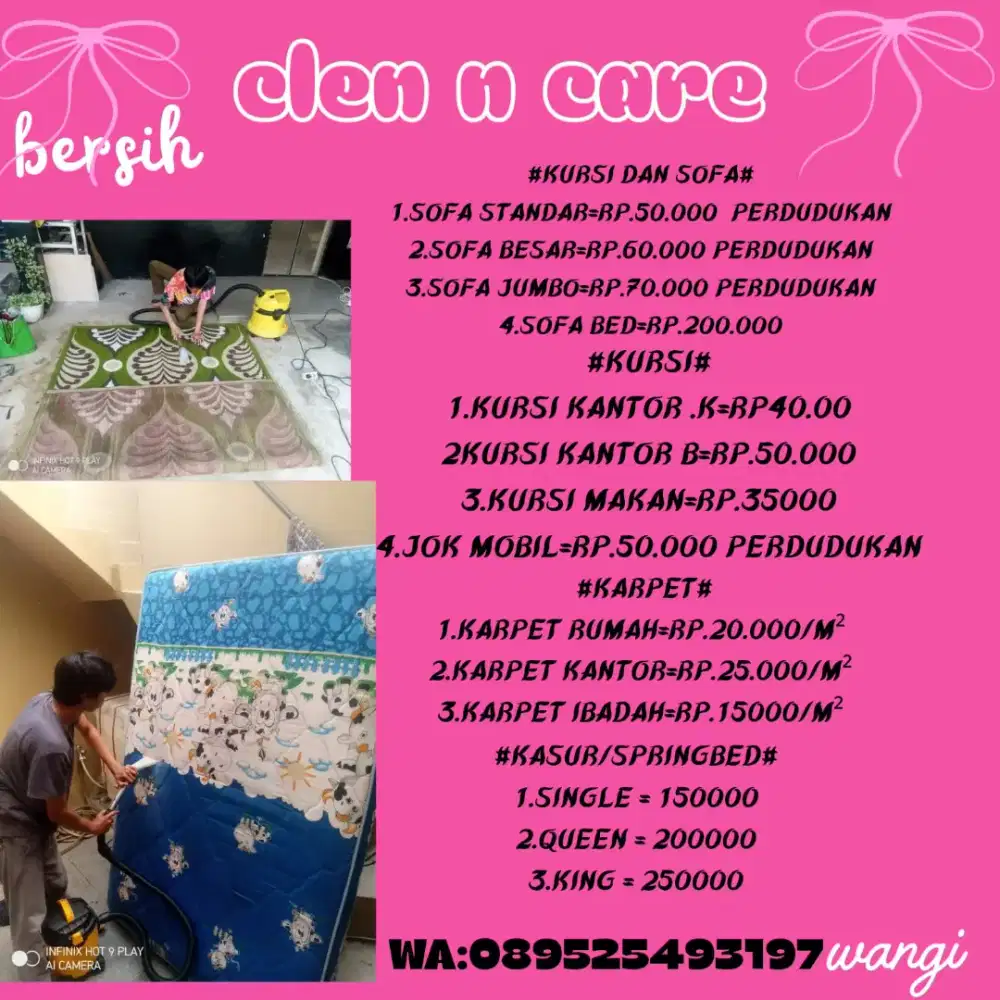 Cuci sofa kasur springbed jok mobil dan karpet