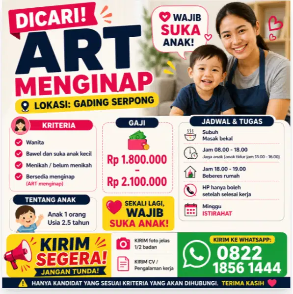 LOKER ART momong anak gading serpong tangerang keluarga kecil