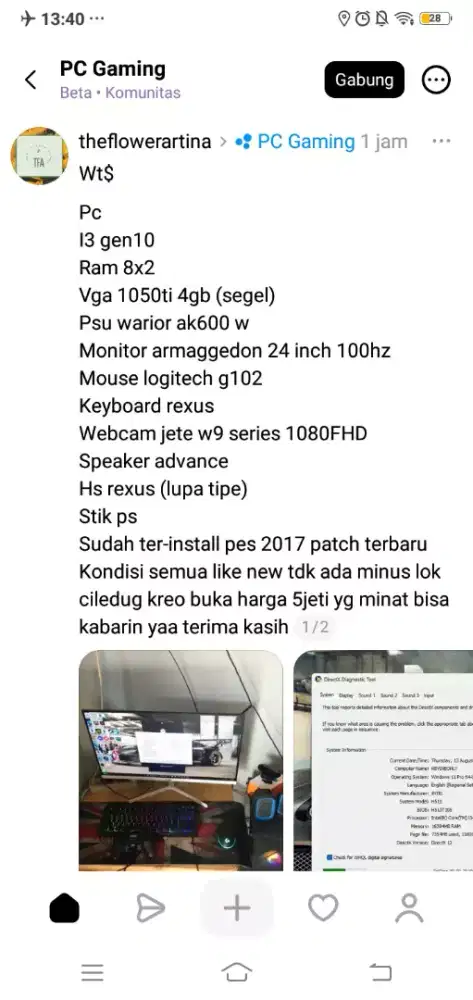 i3 gen 10 vga 1050 ti