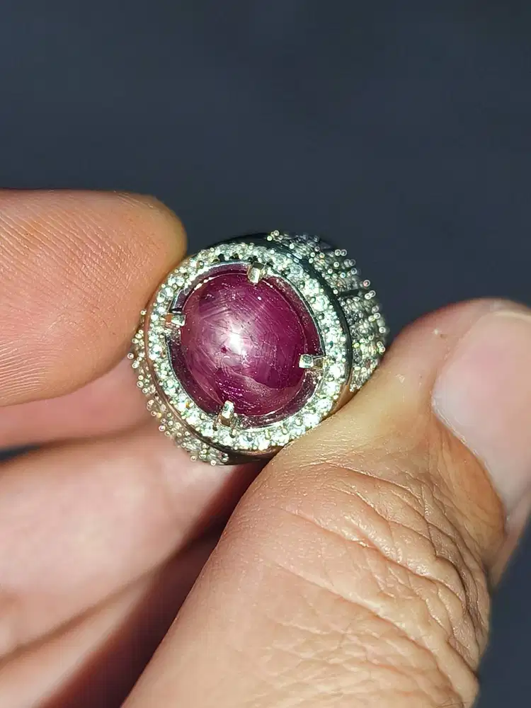 Batu ruby star 5.35 carat ring perak memo MRI