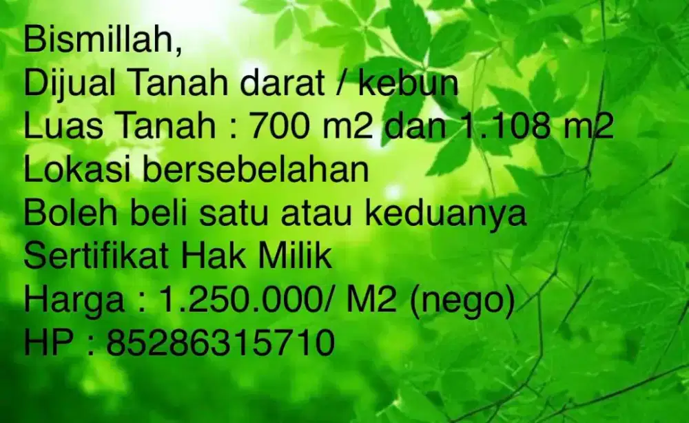 Dijual Tanah Murah di Bogor cocok utk Rumah-Kebun-Inves ,masuk mobi