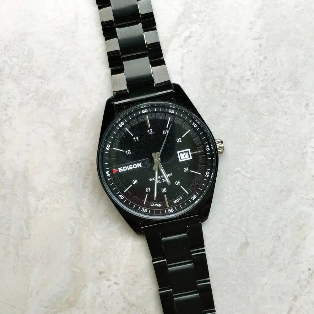 Jam Tangan Edison Black Dial Black Stainless Steel Strap Japan Movt