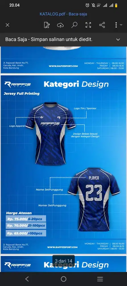 Jual jersey pakaian olahraga bagus