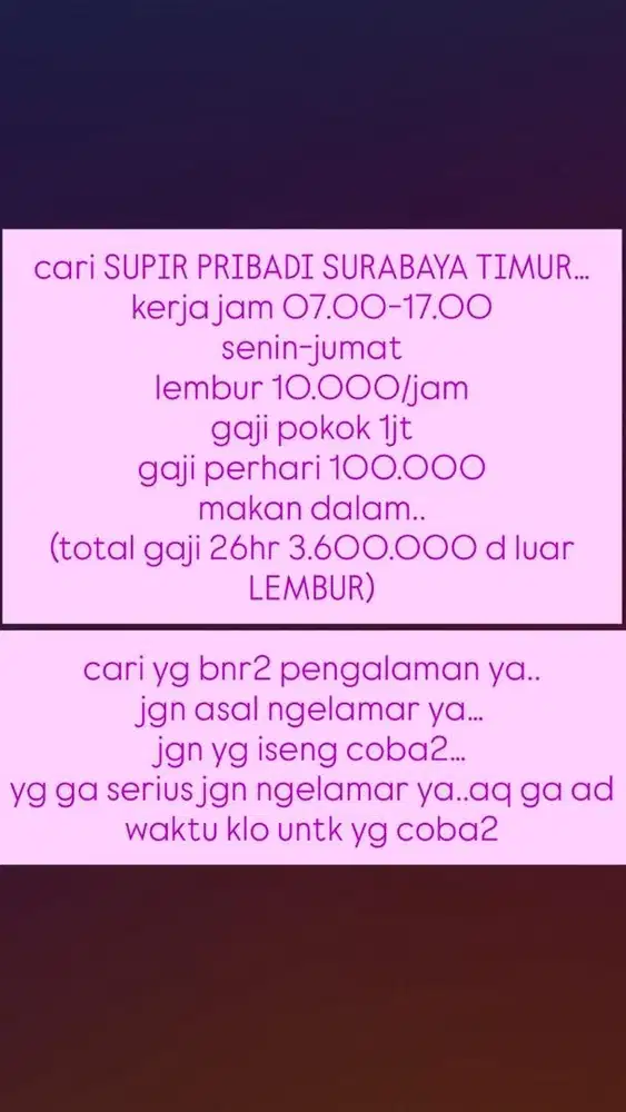 cari supir pribadi berpengalaman