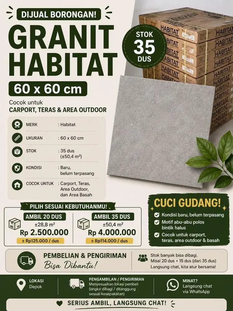 DIJUAL GRANIT HABITAT 60×60 CM – BORONGAN 35 DUS