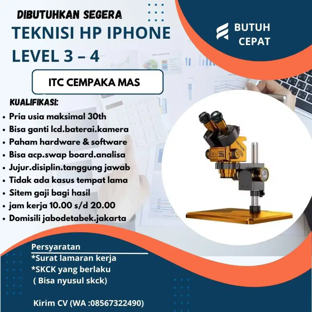 DIBUTUHKAN SEGERA
TEKNISI HP IPHONE Level 3-4