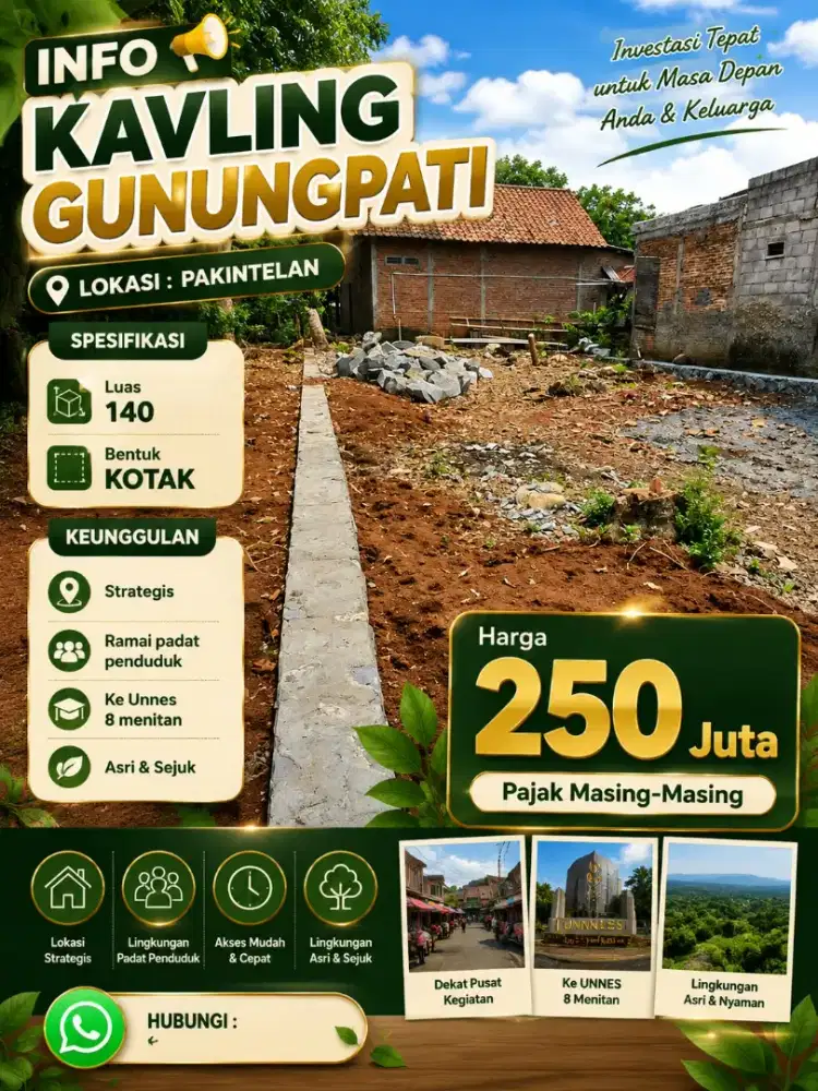 TANAH KAVLING DI PAKINTELAN SIAP BANGUN SHM