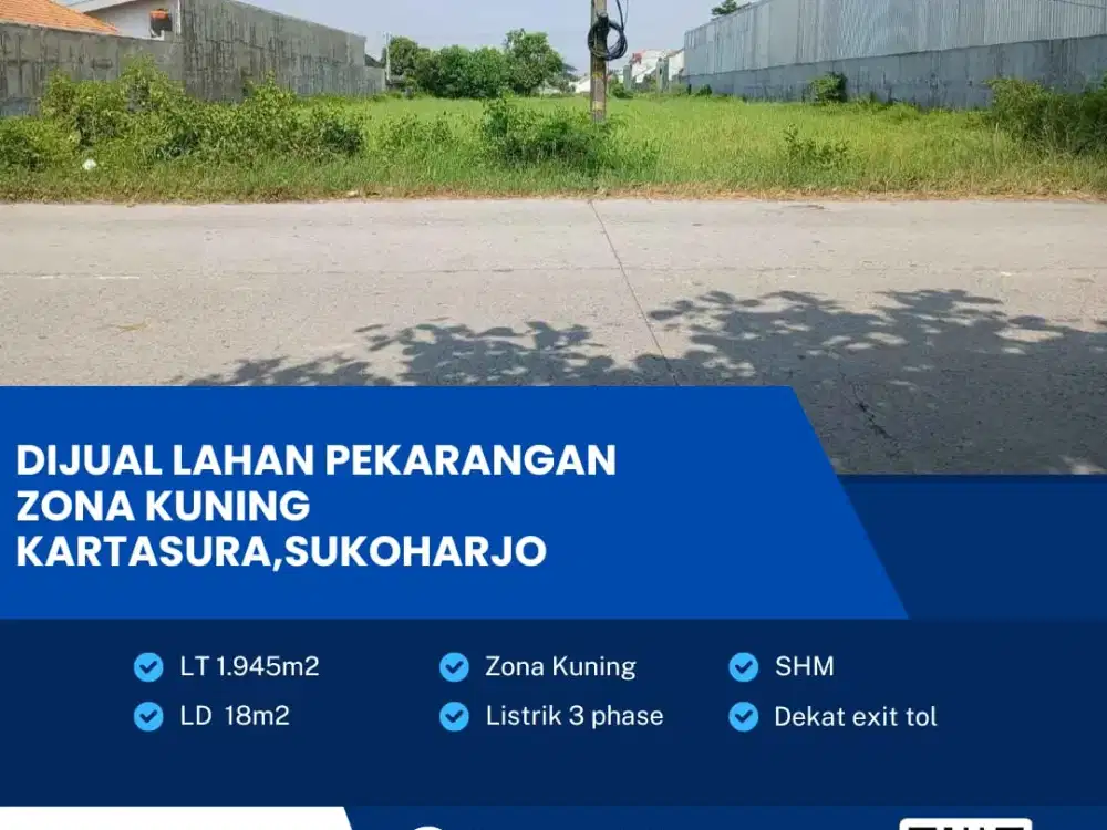 Dijual Tanah Pekarangan Zona Kuning Lokasi Strategis Kartasura,Sukoharjo Luas 1945m2