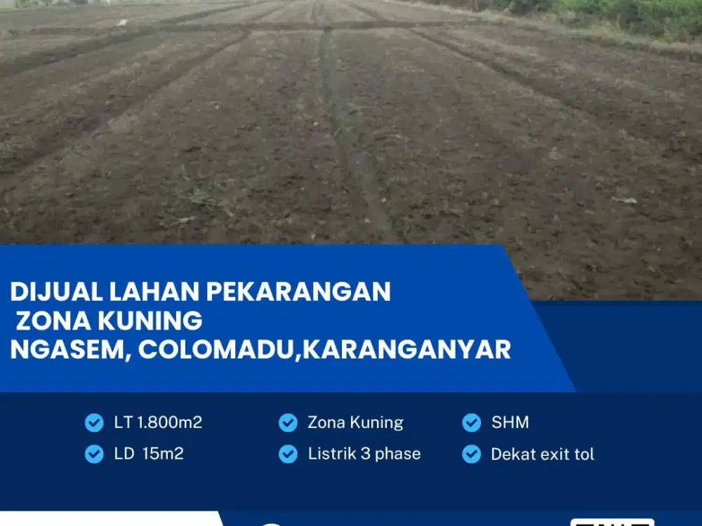 Dijual Lahan Zona Kuning Super Strategis Colomadu,Karanganyar Luas 1.800m2
